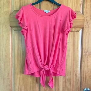 Women’s size small White Birch coral top with flutter sleeves and front tie
